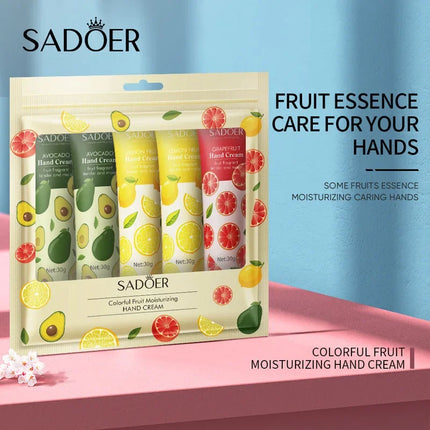 5Pcs/set SADOER Fruit Plant Fragrance Hand Cream Sets Moisturizing Repair Anti Dry Hand Lotion Sets Hands Skin Care Products