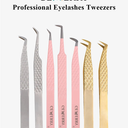 Gemerry Eylashes Tweezers Professional Eyelash Extensions Eyebrows Stainless Steel Fiber Tips Anti-Static Tweezers Tools Makeup