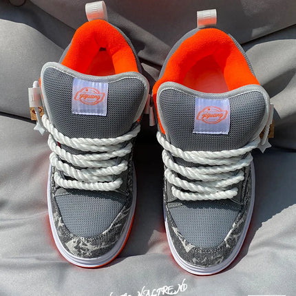Large Size Men Volcano Gray Low-top Thick Big Tongue Sports Shoes Women Couple Versatile Trend Leisure Skateboarding Shoes