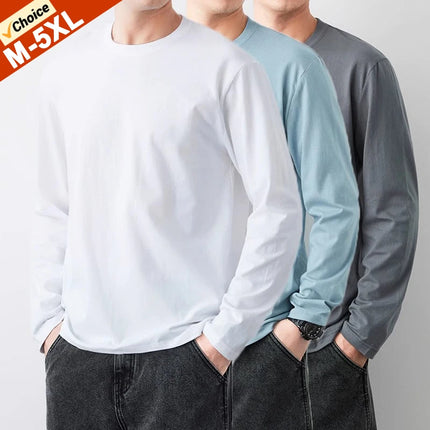 Fast Delivery T-Shirts Men Long Sleeves Tee Tops Male Autumn Plain Cotton T-Shirts Plus Size 4XL 5XL Undershirts Man Clothing