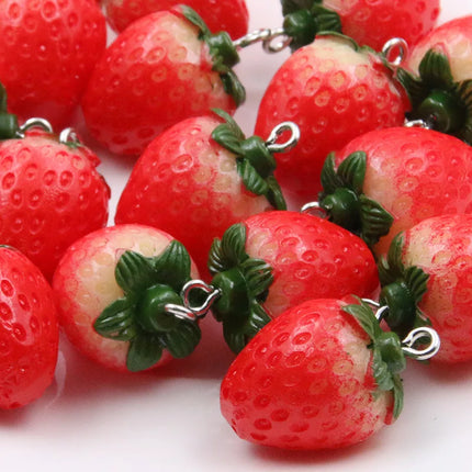 10pcs Resin Imitation Strawberry Shape Charms For DIY Key Chain Necklace Pendants Ornament Jewelry Making Accessories