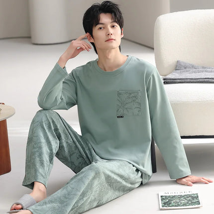 Men's Pure Cotton Spwear Long Sve Autumn Winter Home Clothes Set Can Be Worn outside Casual Sle Printed with kets