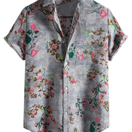 Hawaiian 3D Plant Shirt Flower Geometric Printed Blouse Street Outdoor Single-Breasted Beach Short Sleeve Tops Men's Clothing
