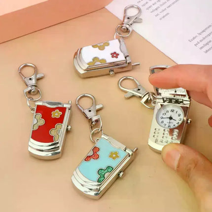 1 Piece Fashion Retro Cute Backpack Pendant Flip Phone Keychain Watch Hanging Watch Creative Gift