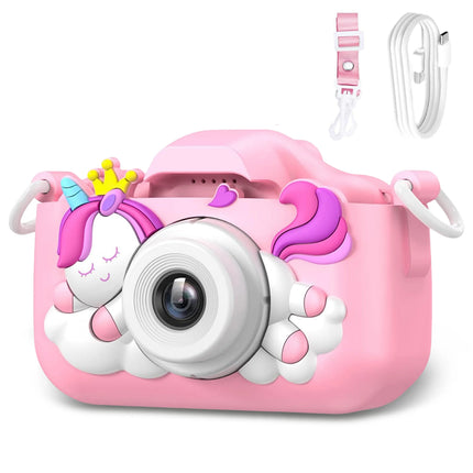 1080P Kids Camera Dual Lens Selfie Digital Camera for Children 12 Pink Styles Video Recorder Toy with Silicone Case Birthday Gif