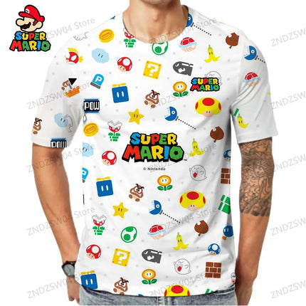 Men's Children's T-Shirt Mario Parent-child Wear Mens Clothes 2024 Summer Streetwear Tops Quick Dry T-shirts Fashion Anime Y2k