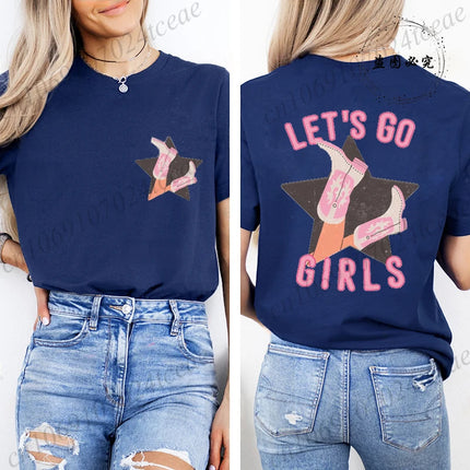 Lets Go Girls Shirt,Country Girl T-Shirts,Western Pink Tee Tops,Girls Party Women's T-Shirts,Summer Harajuku Women T-Shirt Tops