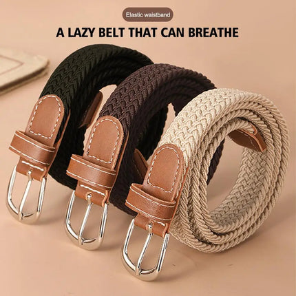 120-130cm Casual Knitted Pin Buckle Men Belt Woven Canvas Elastic Expandable Braided Stretch Belts For Women Jeans Female B D1g1