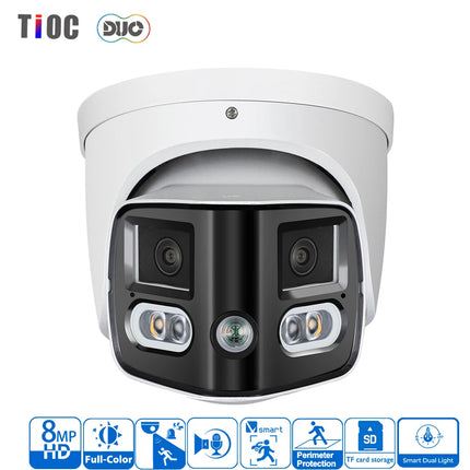 4K 180 Degrees 8MP Panoramic IP Camera Outdoor Dual Lens with Sound Light Alarm Speaker 2.8mm ONVIF Compatible Security Camera