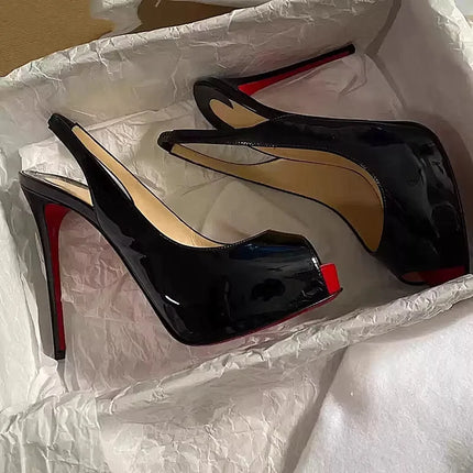 Peep Toe High Heels Women Thin Heel - Patent Leather Waterproof Platform / Talons Hauts Femme Bout Ouvert - Cuir Verni