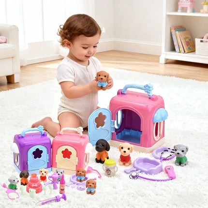 Cute Dog Toy Set Baby Dog Doll Toy Scene Game Parent Child Interactive Play Puzzle and Early Education Toys Baby Gifts