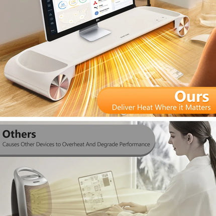 Eary 330W Desktop Space Heater & Monitor Stand for Home Office 2 Heating Setting Electric Heaters with USB Port US Standard Plug