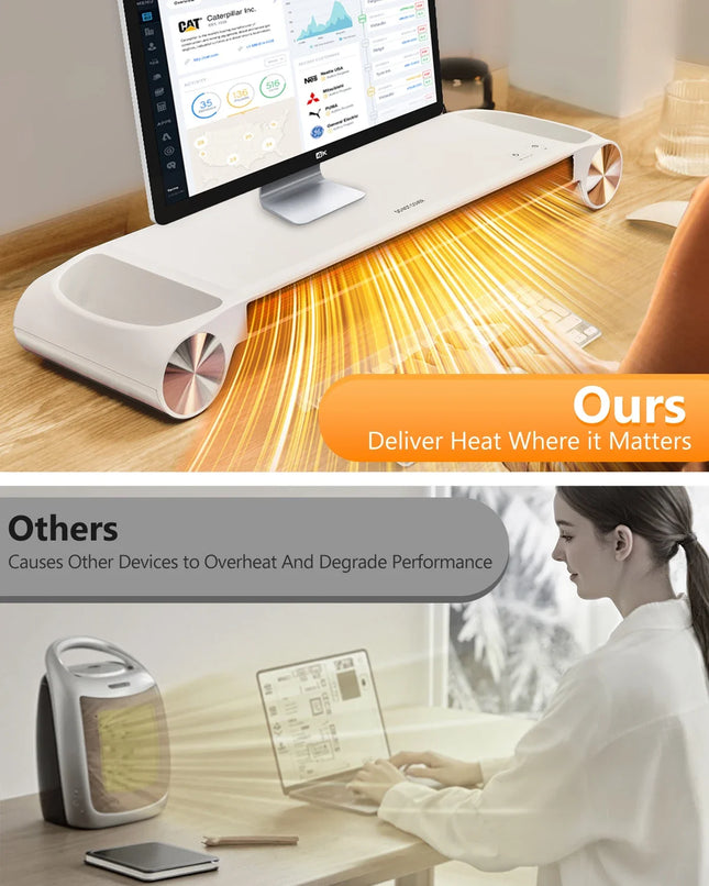Eary 330W Desktop Space Heater & Monitor Stand for Home Office 2 Heating Setting Electric Heaters with USB Port US Standard Plug