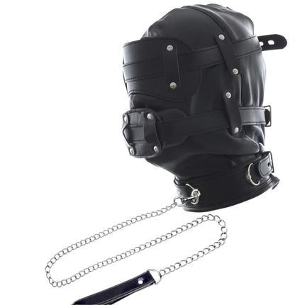 PU Leather BDSM Bondage Hood Sensory Deprivation Mask With Blindfold Removable Dildo Gag Lockable Head Harness Sex Toys  Couples
