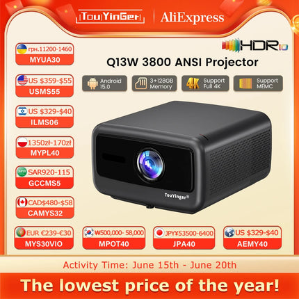 Touyinger Q13W 3800 Ansi Full HD 4K Projectors Home Theater Video 3G 128G Samrt TV Beamer for Movies