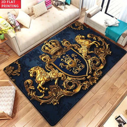 Royal Crest Rug Velvet Flannel Printed Floor Mat Luxury Design Decorative Carpet Outdoor Living Room Home Decor