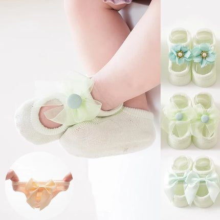 3 Pair Baby Girl Ankle Socks Lace Bow Infant Anti Slip Socks Newborn Princess Pearl Low Cut Socks Children Home Floor Shoes