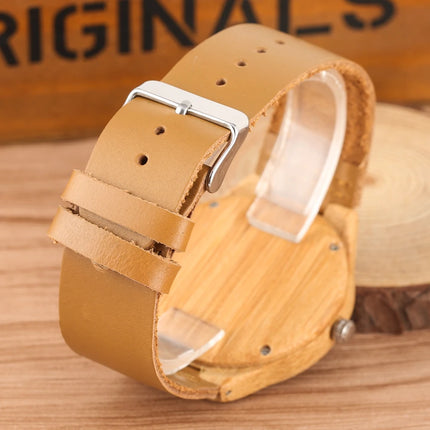 Fresh Stripes 12-Hours Display Wood Watch Mens Quartz Watches Brown Genuine Leather Watch Strap Hot Fashion Wooden Clock 2019