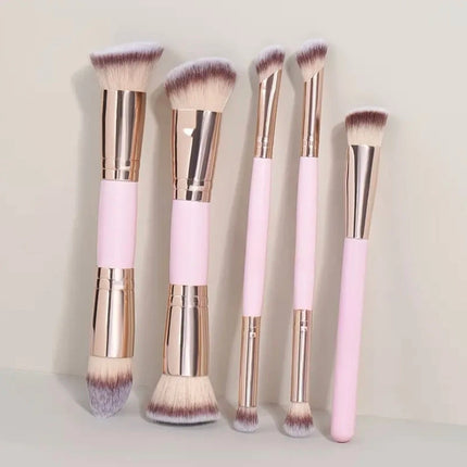 Double Ended Foundation Brush Set Flat Top Angled Contour Makeup Brushes For Liquid Powder Cream Blending