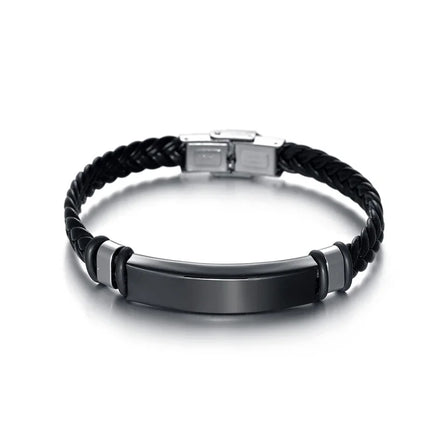 Bracelet Homme Twist Braid Leather Rope Bracelets For Men Stainless Steel Hiphop Rock Fashion Jewelry Accessories Wholesale