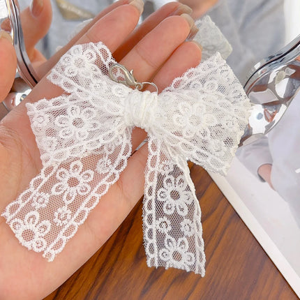 Korean Cute Lace Bow Pearl Beaded Phone Pendant Chain Accessories Aesthetic Ballet Shoes Camera Bag Decoration Keychain Gift