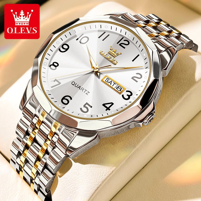 OLEVS Original Waterproof Men's Watches Digital Mirror Quartz Watch for Man Luminous Stainless Steel Wristwatch Male Date Week