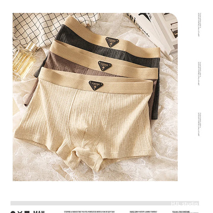 3PCS/Pack Cotton Hygroscopic Breathable Underpants Men Comfortable Mesh Crotch Panties Soft Solid Striped Men's Boxer Underwear