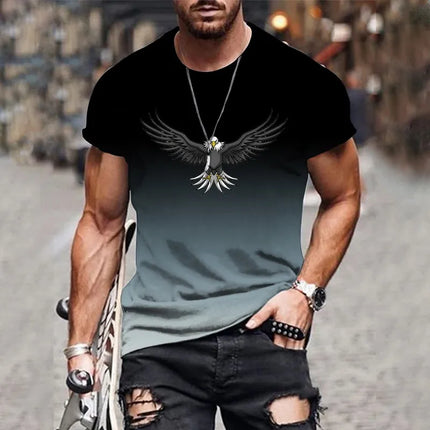 Men's Gradient Eagle 3D Printed T-shirt Summer Outdoor Leisure Sports Quick-Drying Short-Sleeved Tops Plus Size Men's Clothing