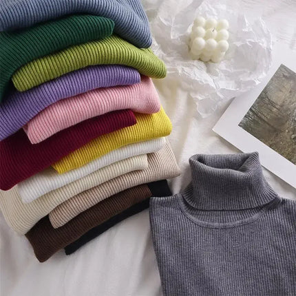 Korean High Collar Knitted Long Sleeve Base Shirt Pure Color Slimming Versatile Underwear Elegant Inner Long Top Women's Fashion