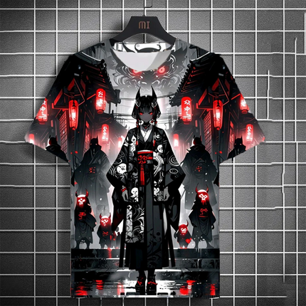 Men's fashionable versatile T-shirt 3D printed Japanese samurai sword girl anime personality short sleeved trendy men's clothing