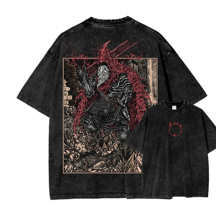 Bestselling Dark Souls Washed T-Shirt Soft Loose Unisex Couple Style Personalized Street Fashion Apparel for Anime Lovers