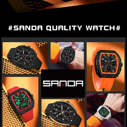 Men Sports Digital Wrist Watches For Male Clock Dual Display Man Tonneau Watches Chronograph Luminous Silicone Band Dropship