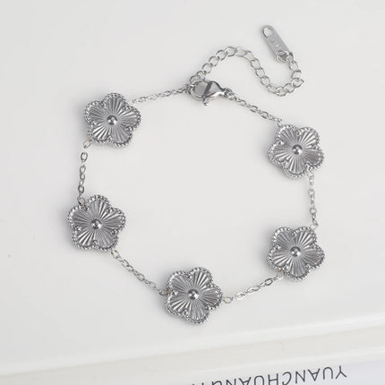 INS Hot Sale Stainless Steel Five Laef Flower Clover Bracelet Jewelry Set Necklace Earrings For Woman Daily Wear Brand Jewelry