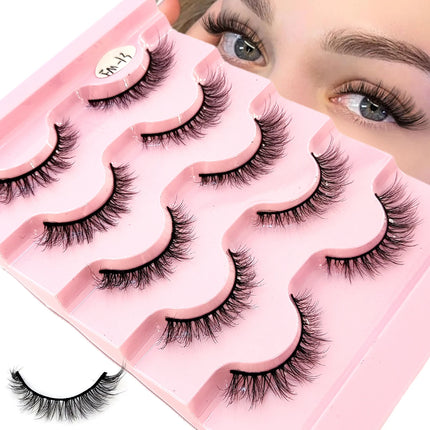 HBZGTLAD 3D natural cat eye fluffy soft cross 5 pairs of comic eyelashes Wispy natural eyelash extension eyelashes
