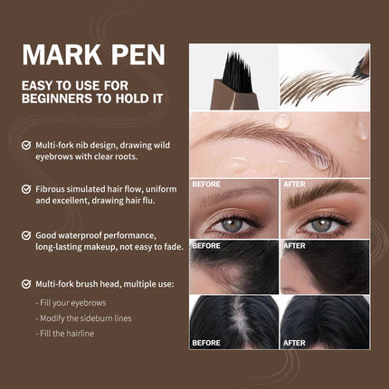 Multi-Fork Fluffy Liquid Eyebrow Pen waterproof Long Lasting Brow Natural Smooth Simulated Fine Flu Brow Pencil Eye Makeup