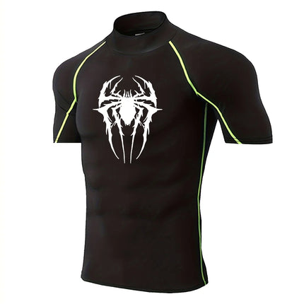 Men's Spider-printed Compressed Shirt, Fitness Sports, Running T-shirts, Fitness Sports Athletes Quick Dry Short-sleeved S-3XL