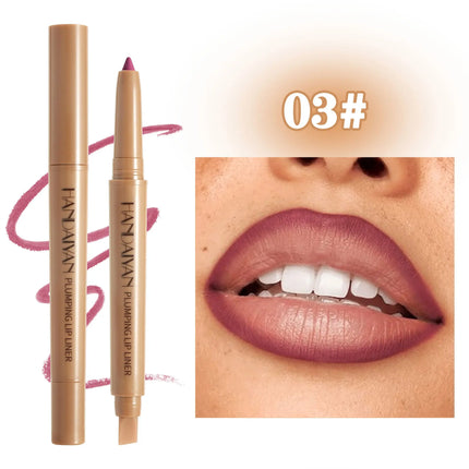 HANDAIYAN Double-Head Waterproof Lip Liner Pen Coffee Brown Outlines Lip Shape Full Lip Contour with Silicone Brush