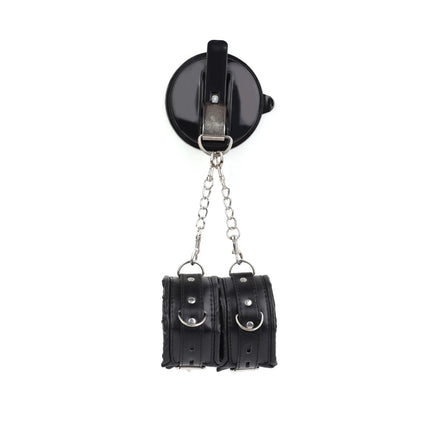 BDSM Restraint Sex Toys Leather Handcuffs with Strong Suction Cups Plush Handcuffs Couple Indoor Scene Game Flirting Sex Toys