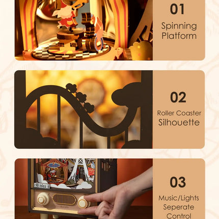 Robotime Rolife Sunset Carnival Music Boxes with Lights Ferris Wheel Home Decoration Luxu Design 3D Wooden Puzzle Toys for Child