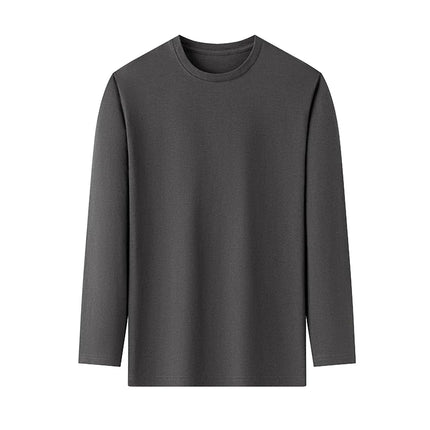 Men's Solid Color round Neck Long Sleeve T-Shirt Cotton Summer Comfortable Breathable Casual Top in Various Colors