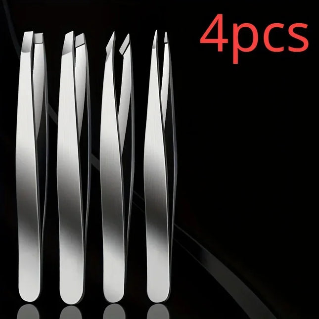 4-piece Professional Tweezer Set Perfect for Eyebrow Hair Removal, Splinter Removal - Very Easy and Relaxed to Use