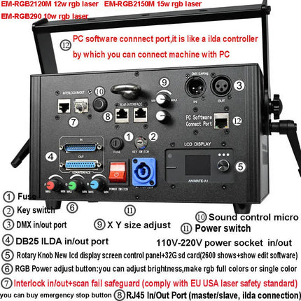 RGB Animation Laser Light 15W ILDA DMX Animation Scanner Laser Projector Wedding Dj Disco Party Christmas Stage Effect Light