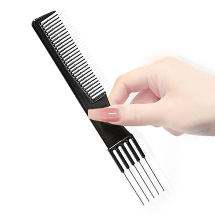 1/2/3/5 Pack Carbon Lift Teasing Combs with Metal Prong, Hair Pick Comb for Women Hair Styling(Black)