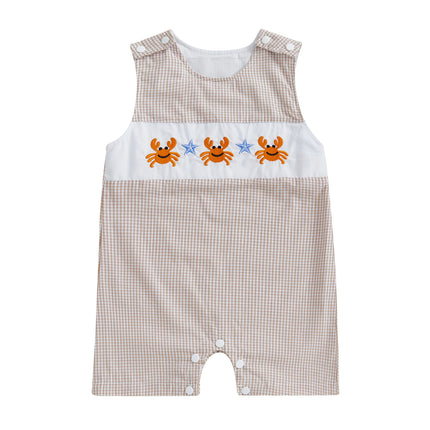 New Baby Boy Romper Cute Embroidered Sleeveless Buttons Short Jumpsuits 2026 Summer Toddler Overalls 0-18M