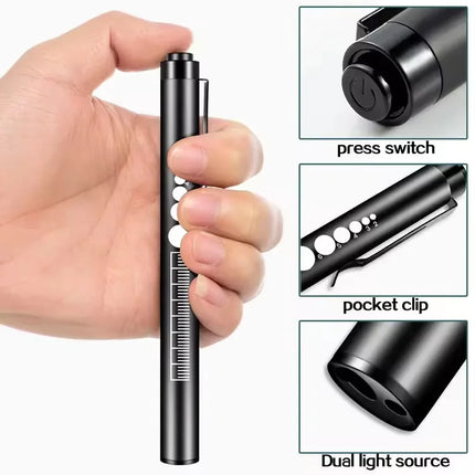 USB Rechargeable Stainless Steel Pen Light, Mini Medical LED Flashlight for Pupil Oral Check, Portable Handy Torch Lamp