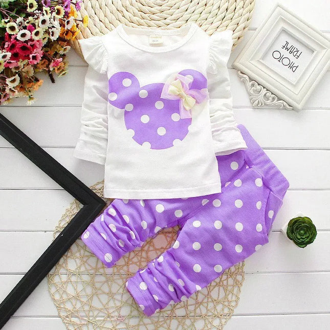Stumbling toddler girl cartoon long sleeved set T-shirt+pants 2-piece children's fashion baby jacket newborn cotton set