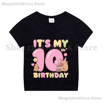 Capybara Kids Short Sleeve Tee Girl Cute Cotton T-shirt Summer Clothing Children Anime Cartoon Tops Fashion Casual Clothes Gifts