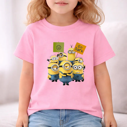Minions Group Character Display Kids Cotton T-Shirt Fun Team Theme Comfortable Casual Clothing for Boys and Girls Daily Wear