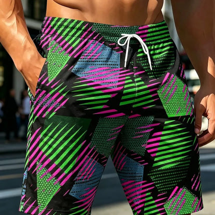 Men's street art printed beach shorts with eye-catching graffiti elements, for beach parties, swimming pools, and street wear