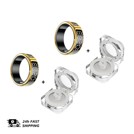 2 Set Display Screen Bluetooth Smart Rings Sleep Heart Rate Oxygen Monitoring Multi Sports Modes IP68 Waterproof Women Men Ring